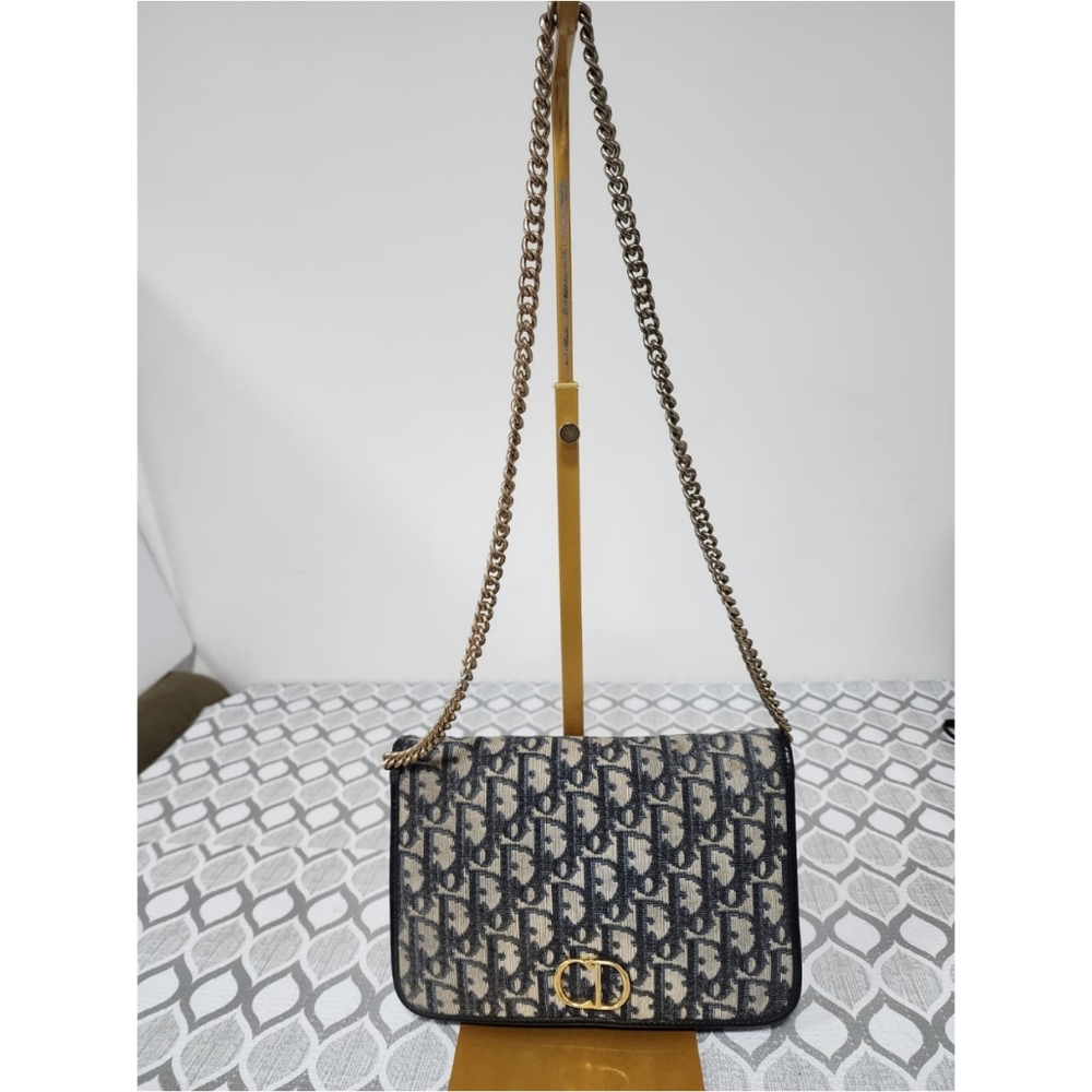 Christian Dior Vintage Diorissimo Flap Chain Shoulder Bag Grey/Navy